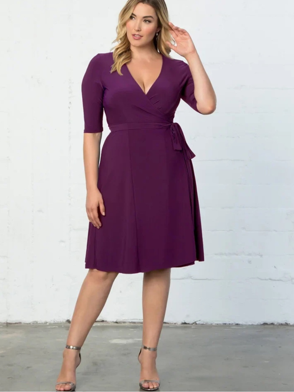 Kiyonna Essential Wrap Mini Dress in Plum Passion 2X
